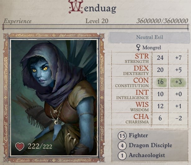 Attributes at Level 20 Wenduag Companion Build Pathfinder WotR