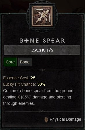 Diablo 4 Necro Build - Bone Spear Core Skill to Pierce Through Several Enemies