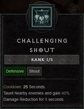 Diablo 4 Barb Build - Challenging Shout Defensive Skill to Taunt Nearby Enemies