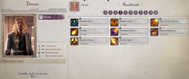 Daeran's Spellbook as a Spontaneous Caster Daeran Pathfinder Wrath of the Righteous Build