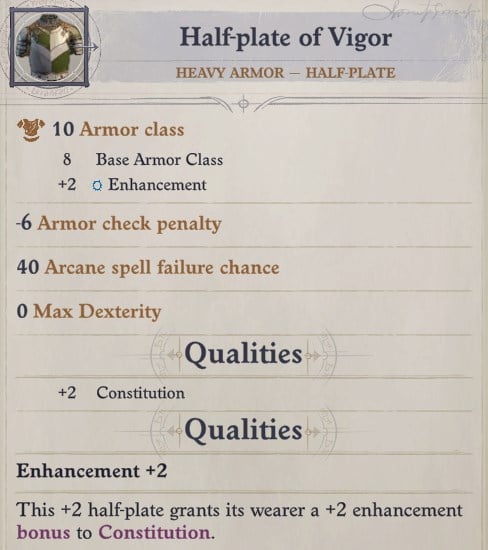 Half-plate of Vigor Heavy Armor for Wenduag Wenduag Companion Build Pathfinder WotR