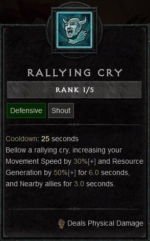 Diablo IV Build for the Barbarian - Rallying Cry Defensive Skill to Gain Unstoppable