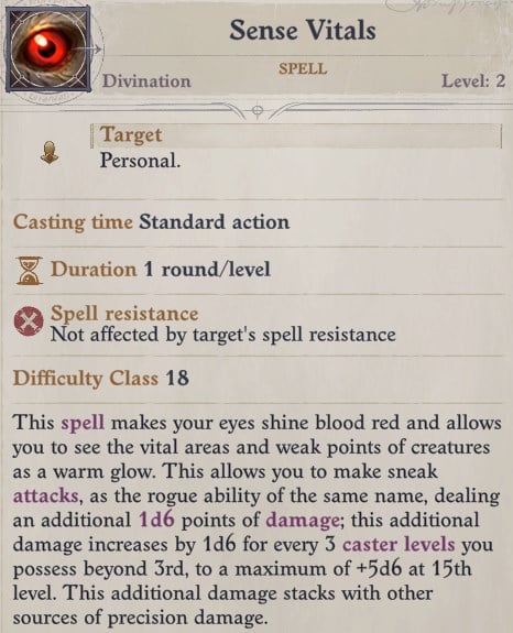 Sense Vitals Spell Arueshalae Pathfinder Wrath of the Righteous Build