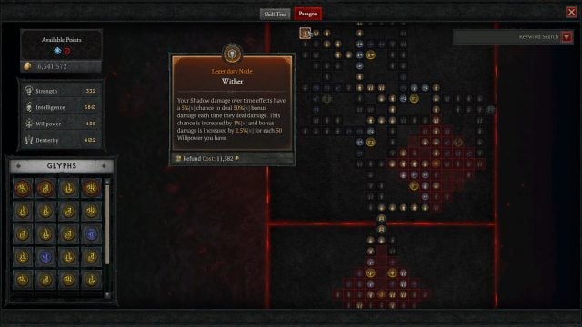 Wither Necro Paragon Board to Deal Bonus Damage with Shadow DoT Effects